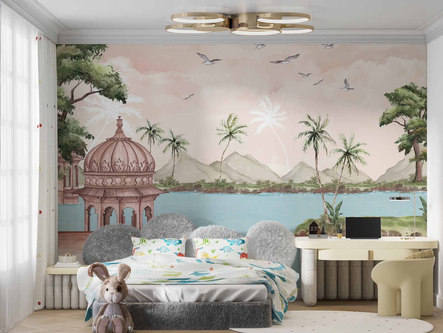 Gentle lakeside wallpaper mural for soothing interiors