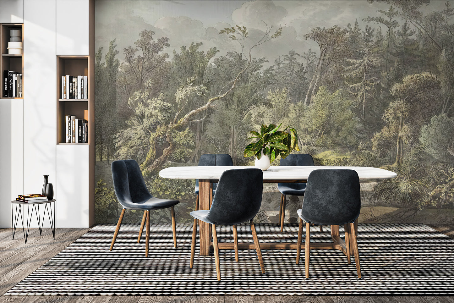 Detailed jungle wallpaper mural with a cascading waterfall effect