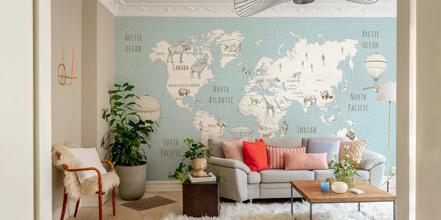 Whimsical World Map Wall Mural