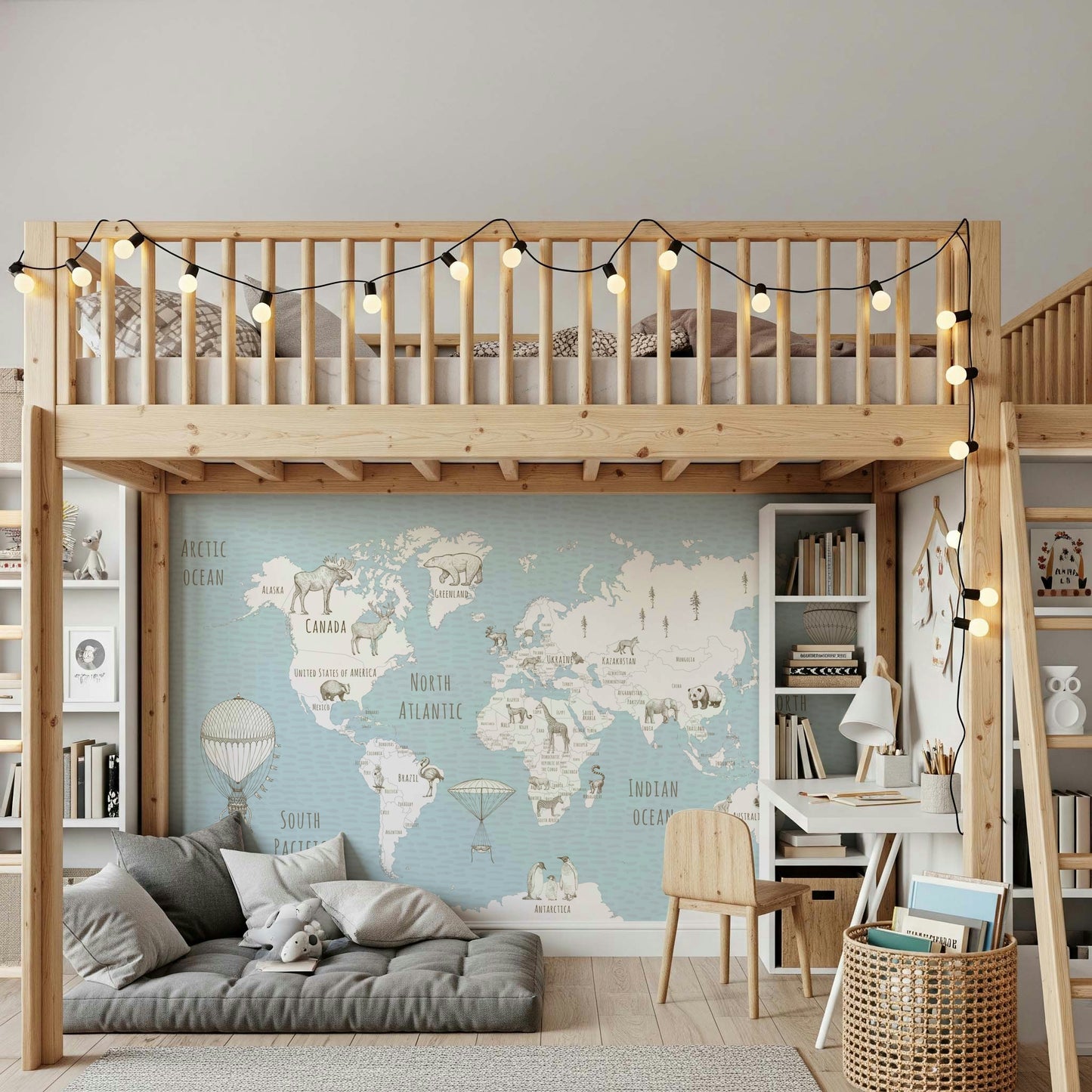 Whimsical World Map Wall Mural