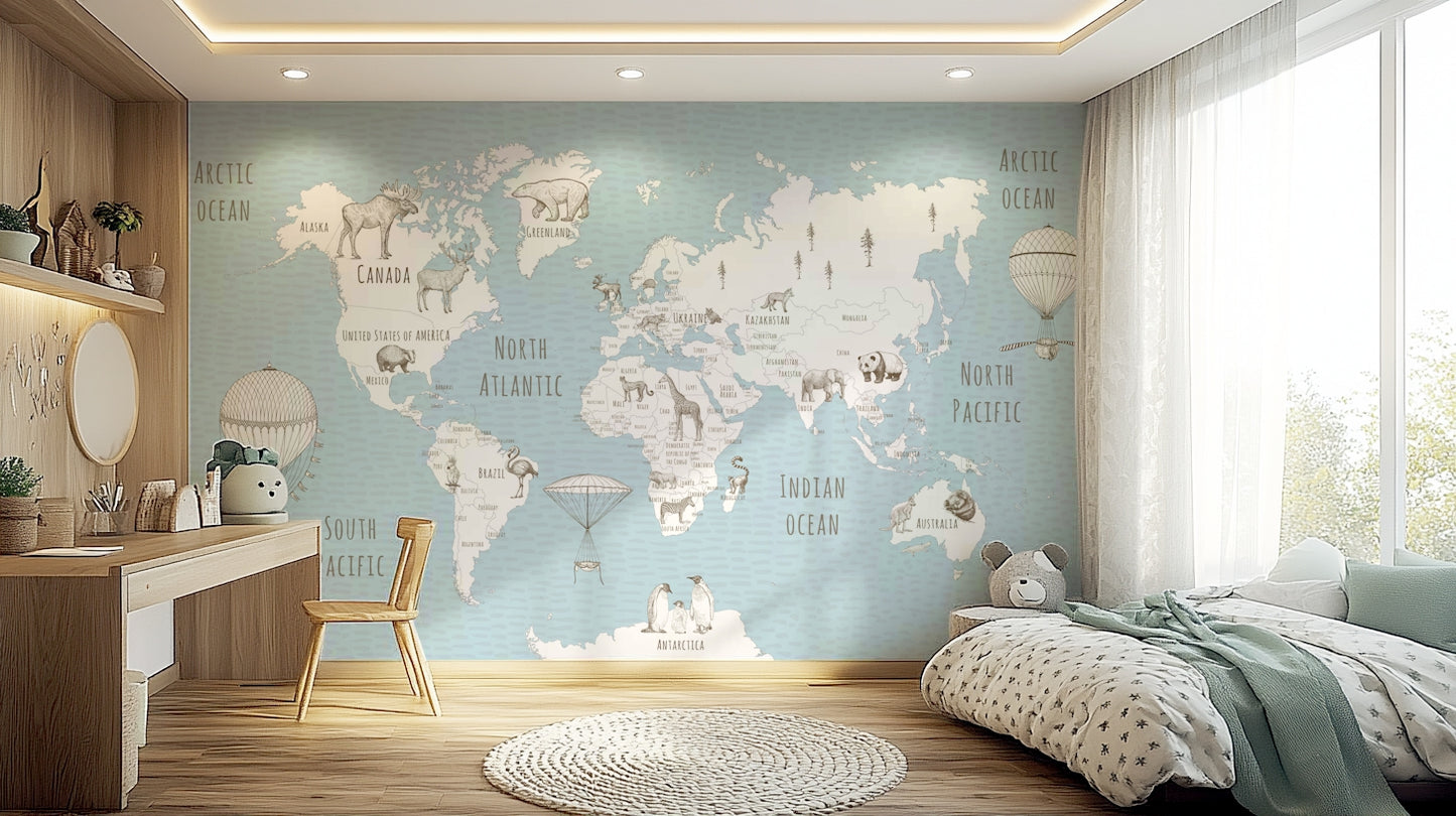 Whimsical World Map Wall Mural