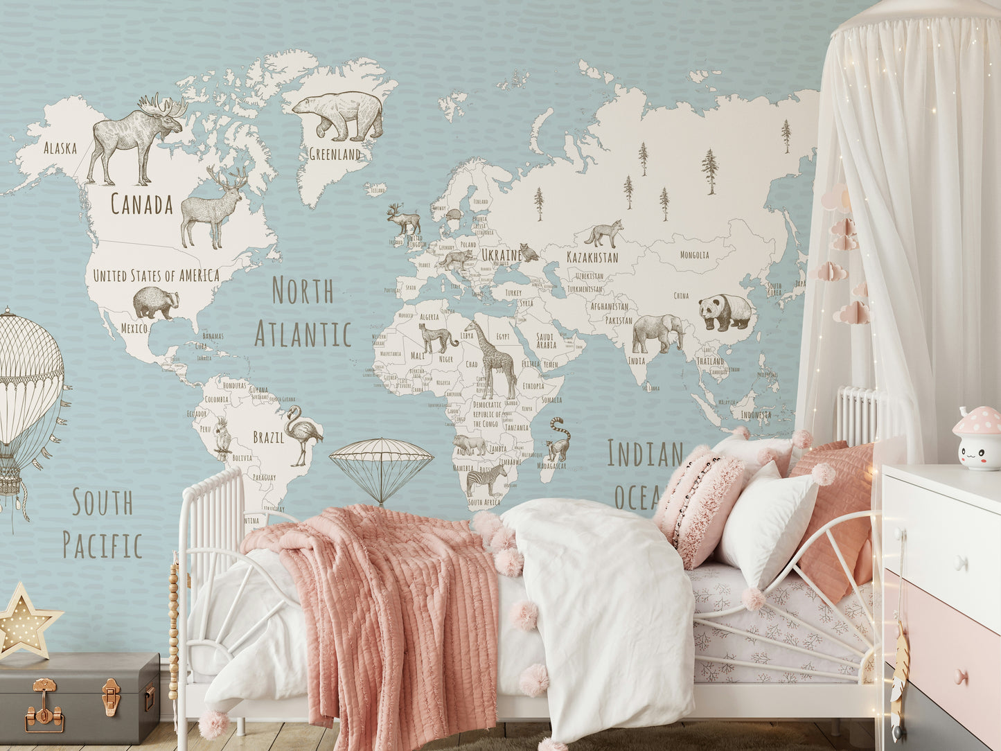 Whimsical World Map Wall Mural