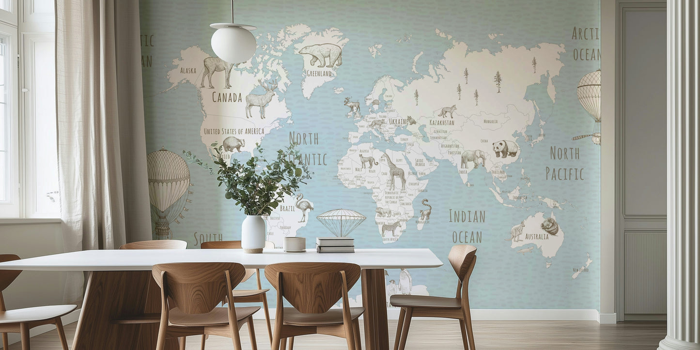 Whimsical World Map Wall Mural