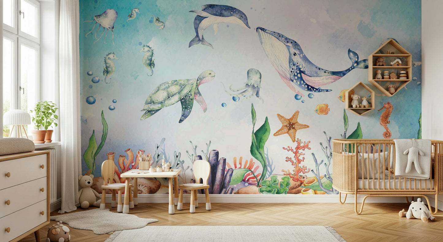 Watercolor Wonders of the Sea Wall Mural
