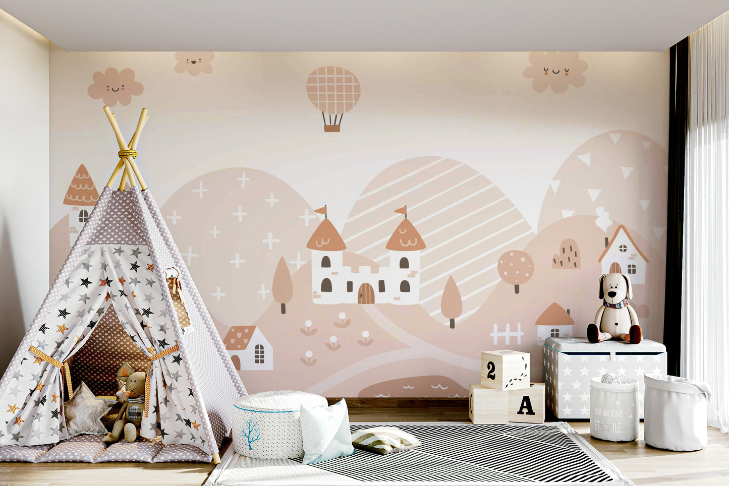 Fairytale Dreams Pastel Village Wall Mural