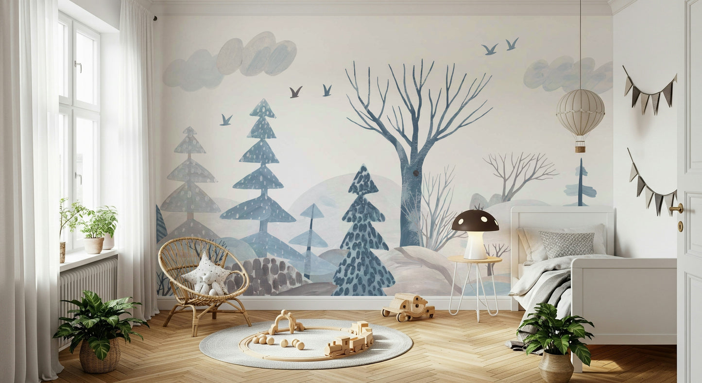 Gouache Winter Forest Wall Mural
