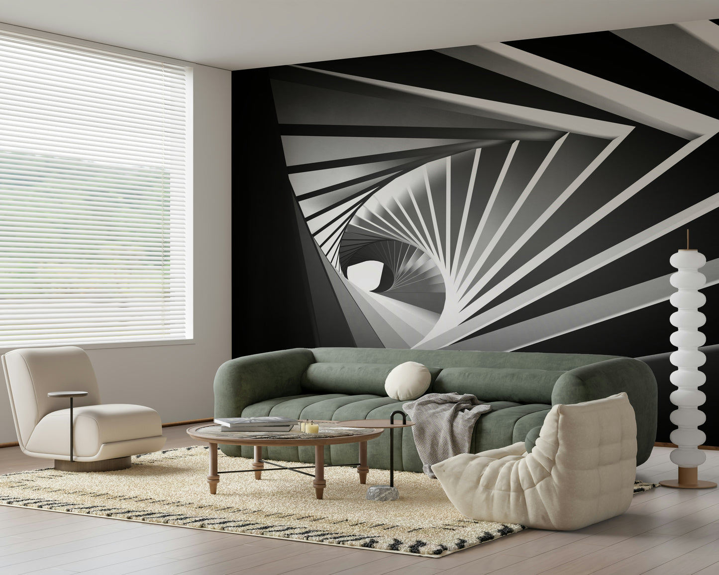Monochrome Vortex Wall Mural