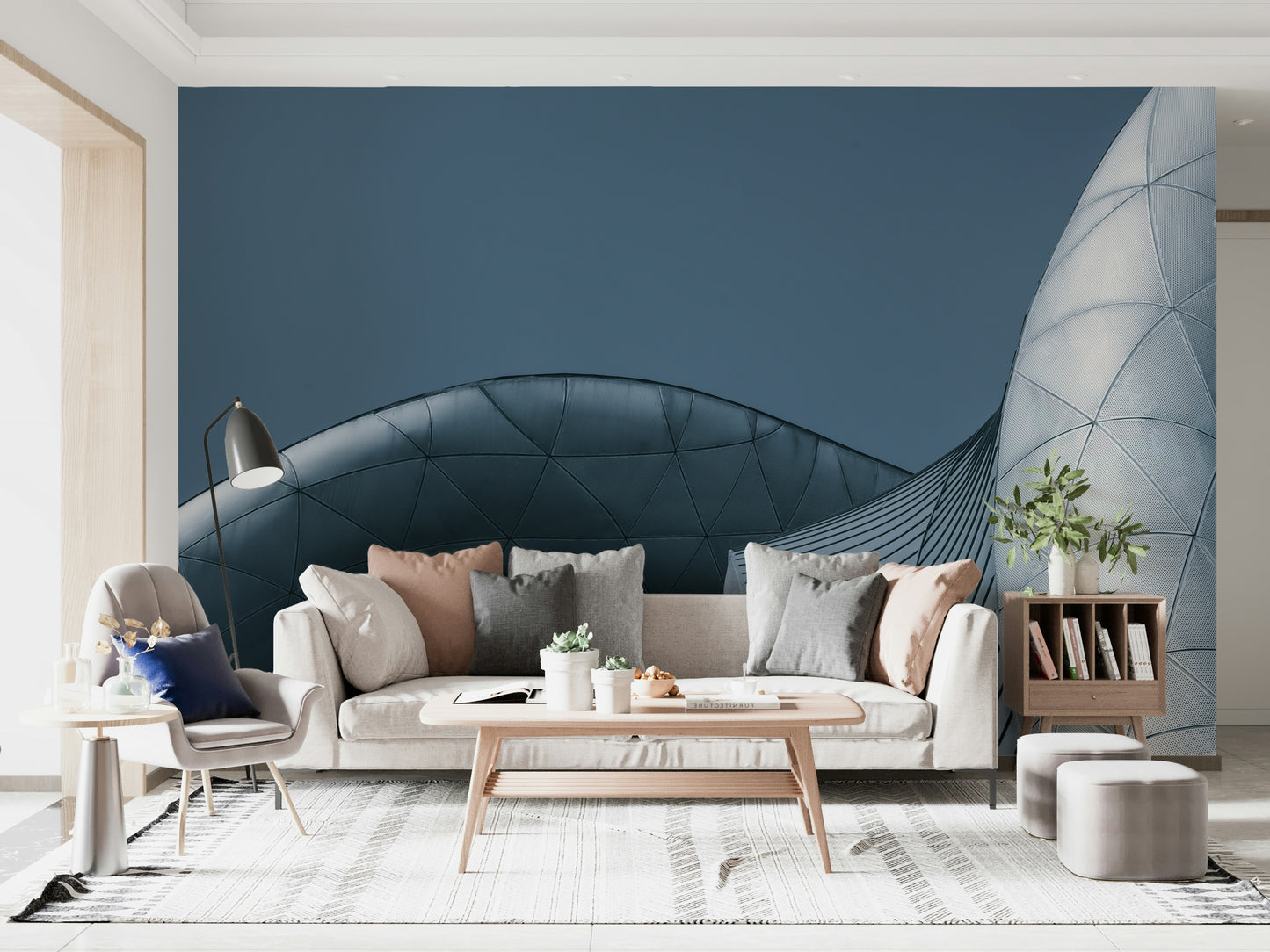 Architectural Blue Curves Wall Mural