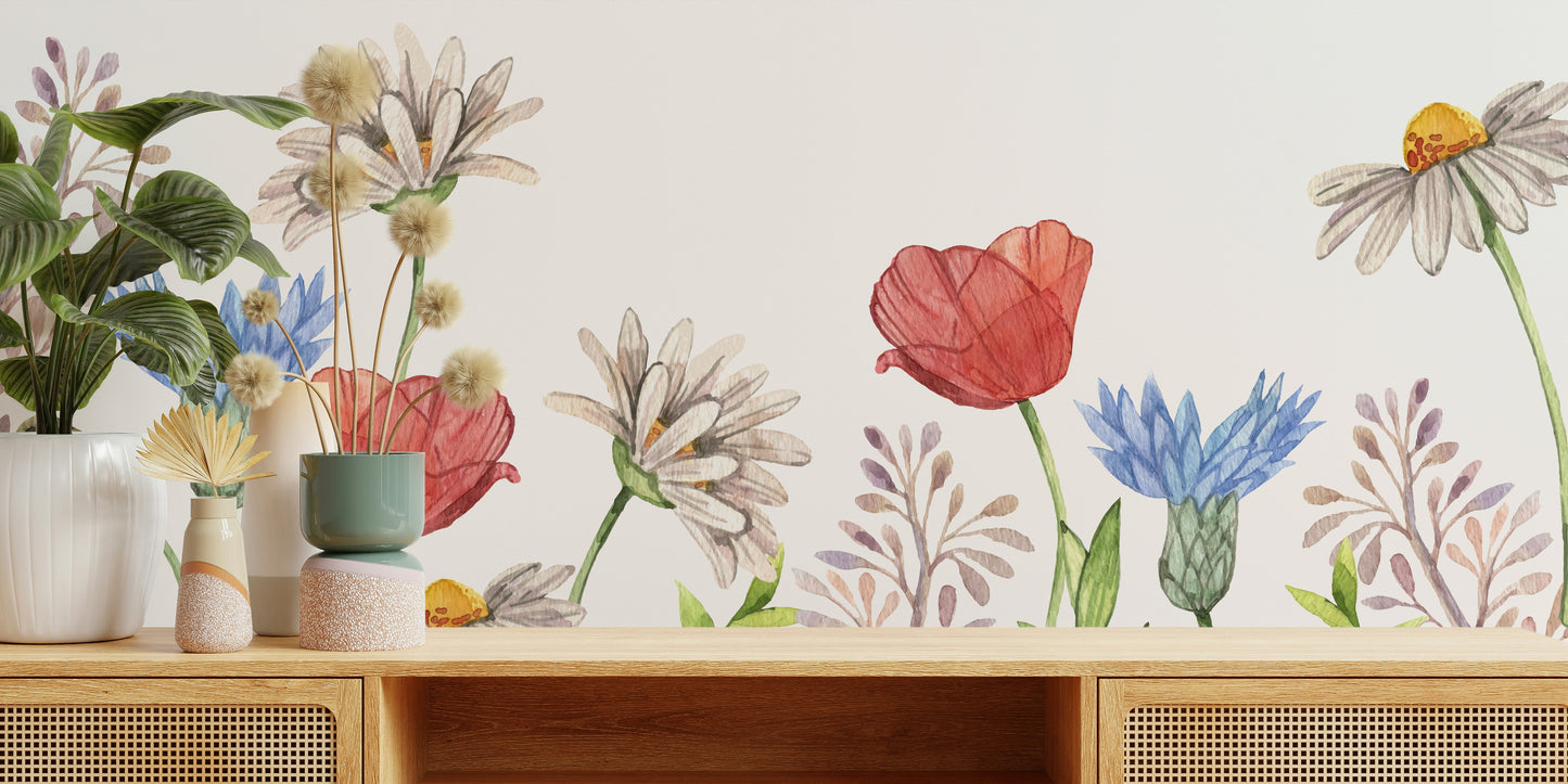 The mural gives a feeling of quiet, natural beauty.