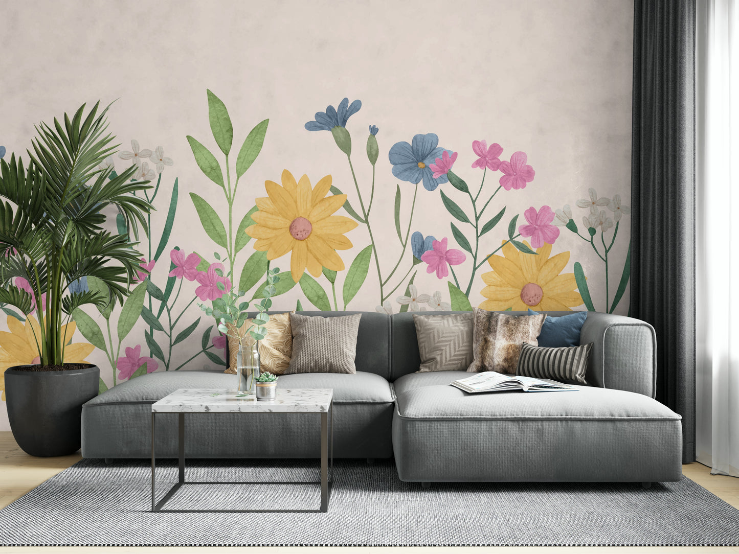 Watercolor Wildflower Wall Mural