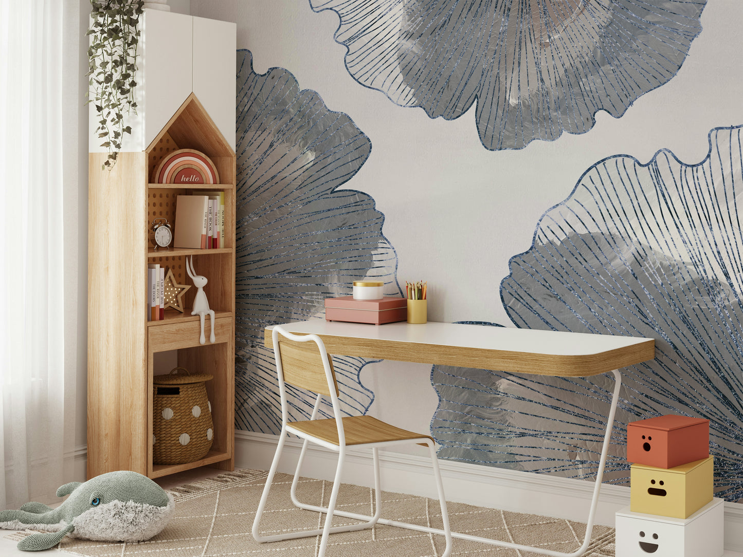 Golden Ginkgo Leaf Blue Wall Mural