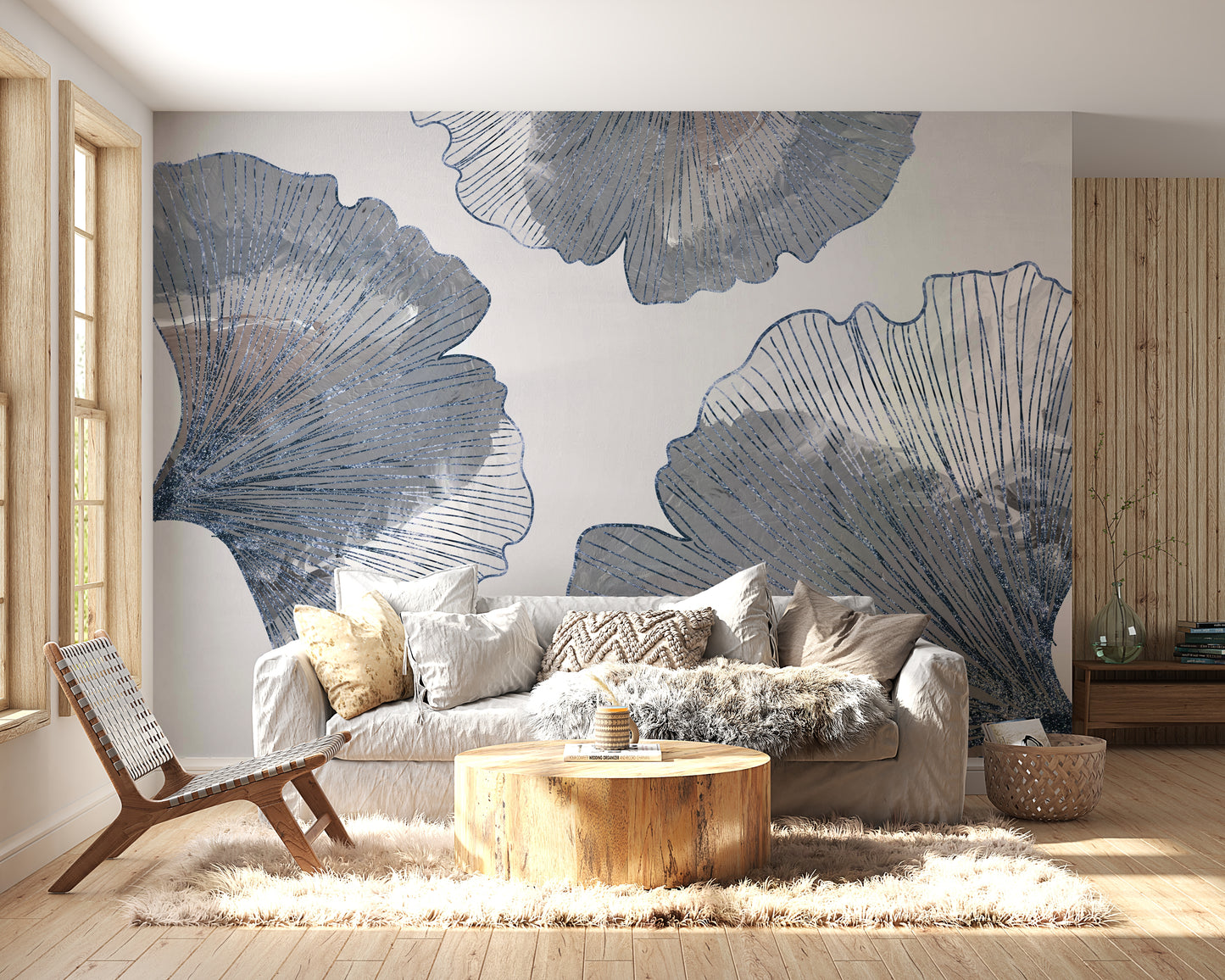 Golden Ginkgo Leaf Blue Wall Mural