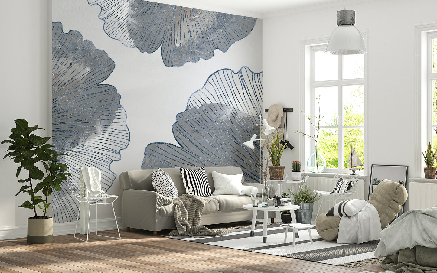 Golden Ginkgo Leaf Blue Wall Mural
