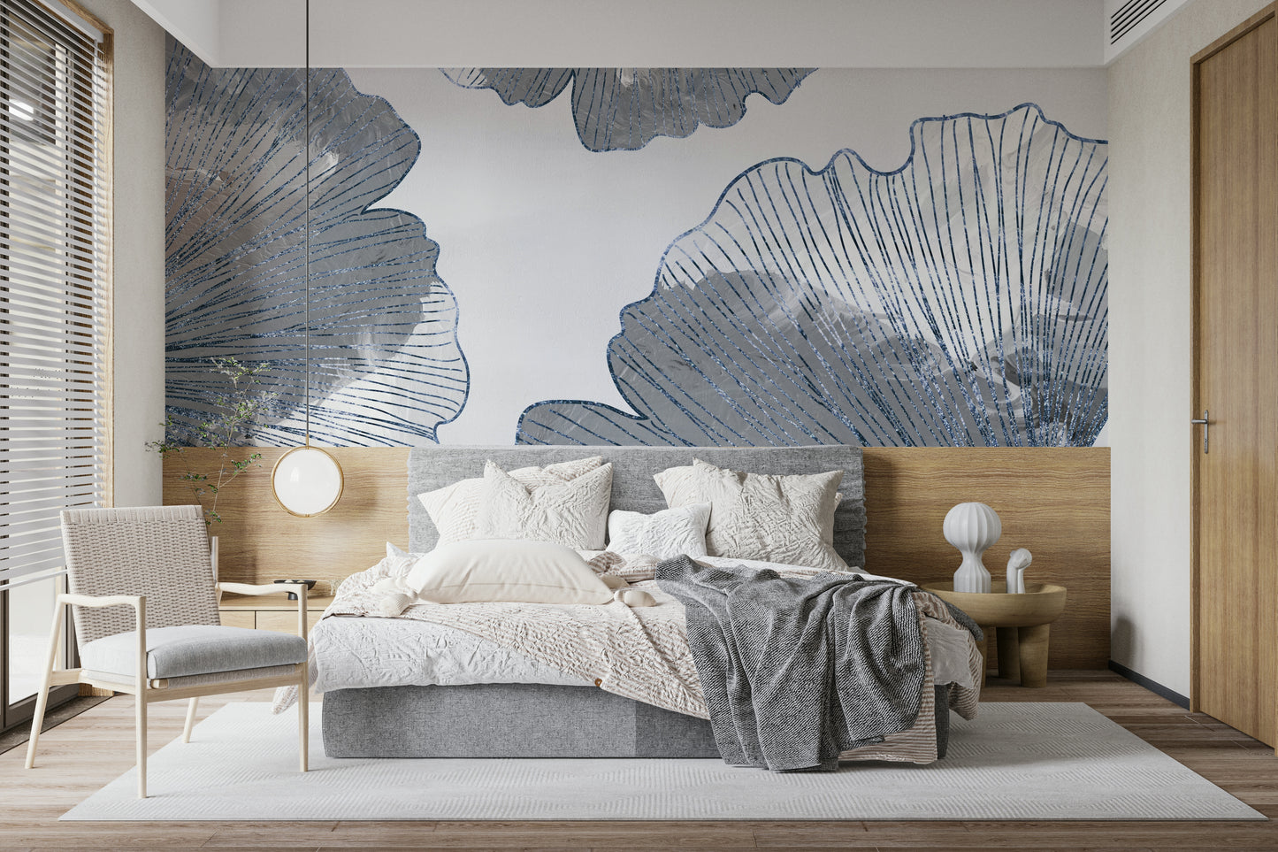 Golden Ginkgo Leaf Blue Wall Mural