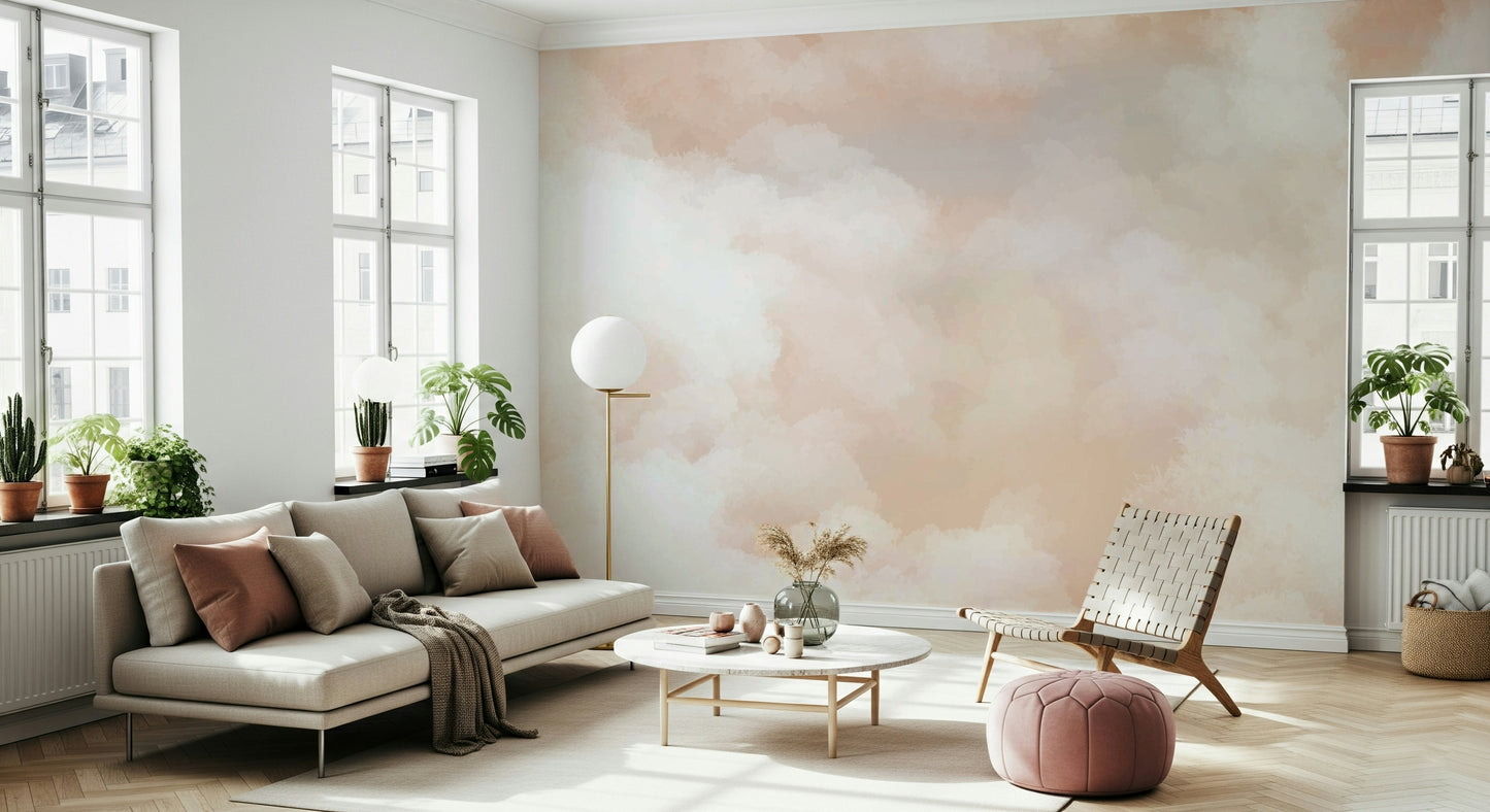 The image shows a full wall with subtle transitions of color, like a peaceful sunset.