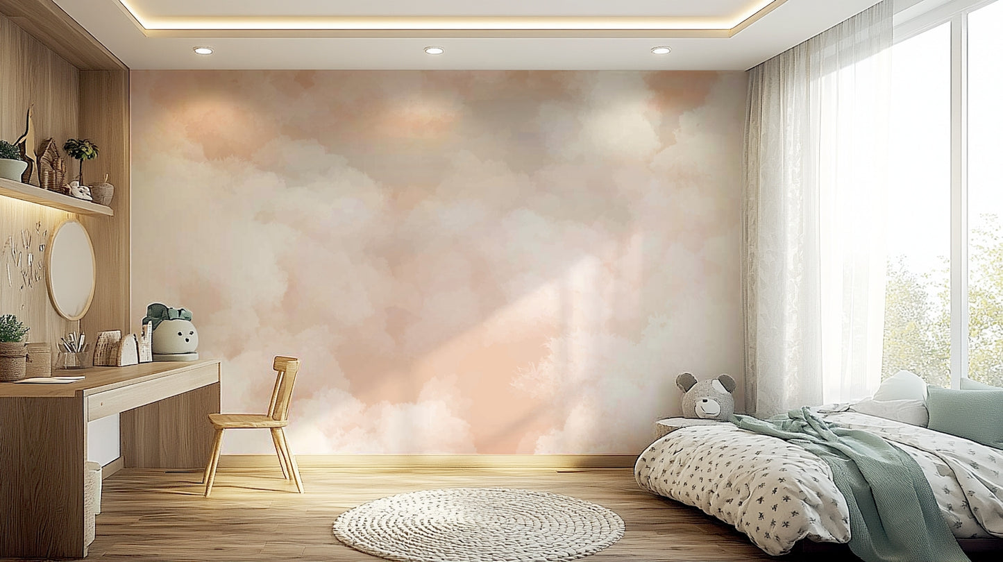 A close-up view shows the soft blends of color on the mural's surface.