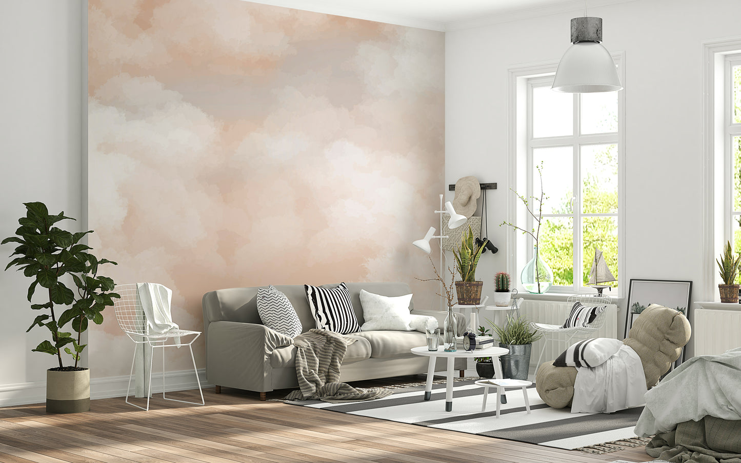 The mural extends across the entire wall, creating a clean, vast backdrop.
