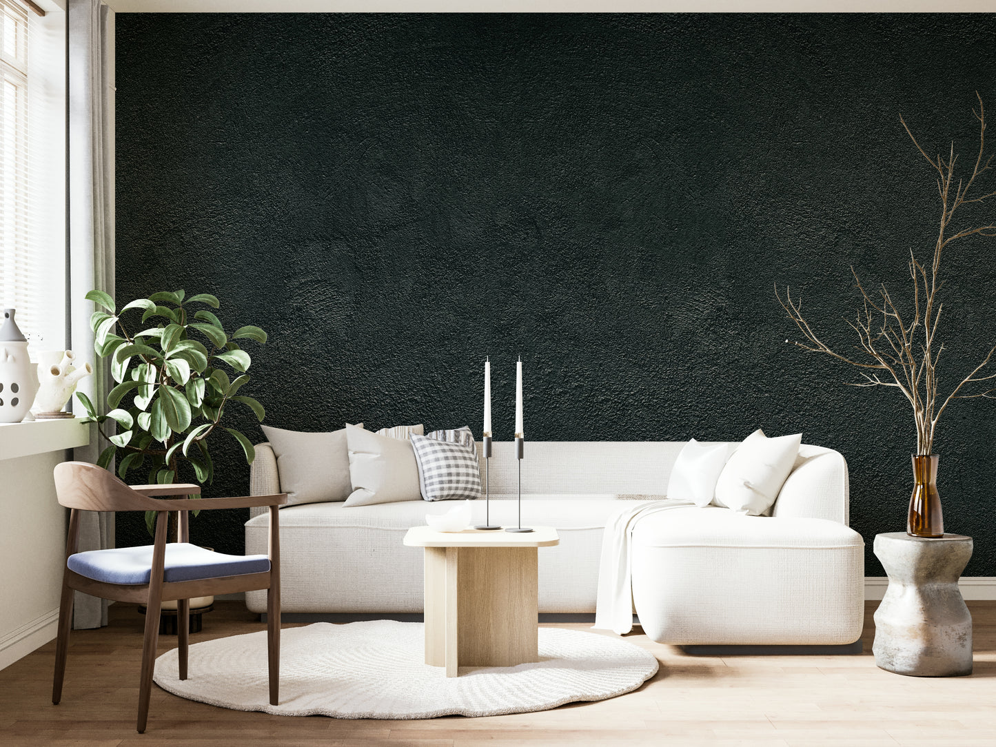 The light in the room highlights the fine details of the textured surface.