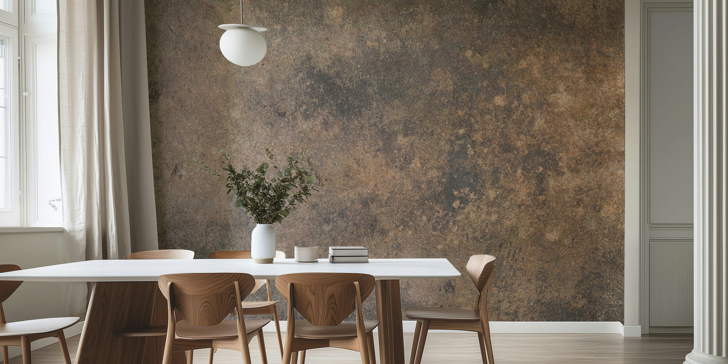 The mural is installed in a calm, modern living room.