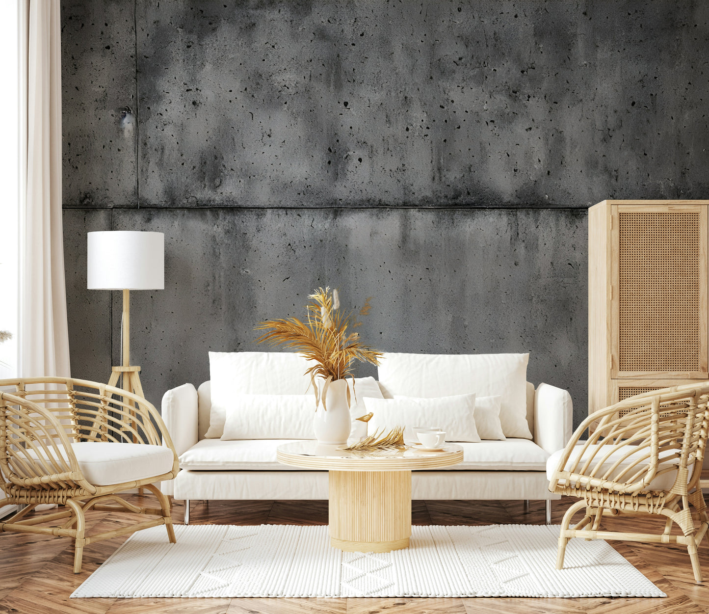The mural extends across the entire wall, creating a simple but strong backdrop.