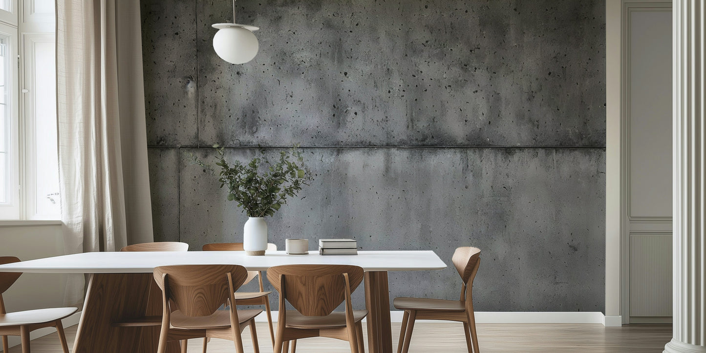 The mural is installed in a modern, minimalist living room.