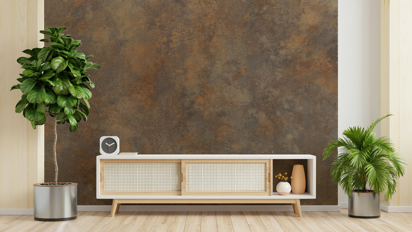 The colors are earthy, including shades of rust, copper, bronze, and dark green.
