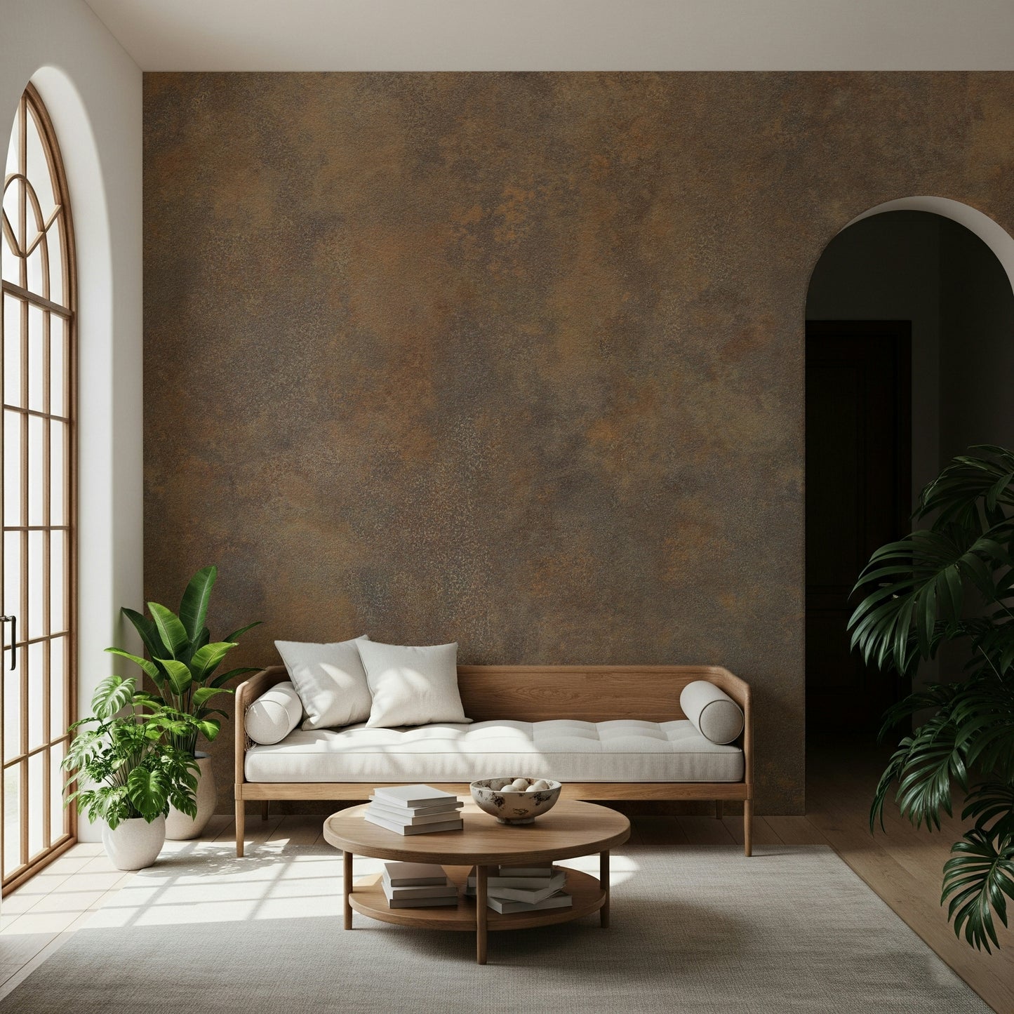 The light in the room highlights the various layers and details of the texture.