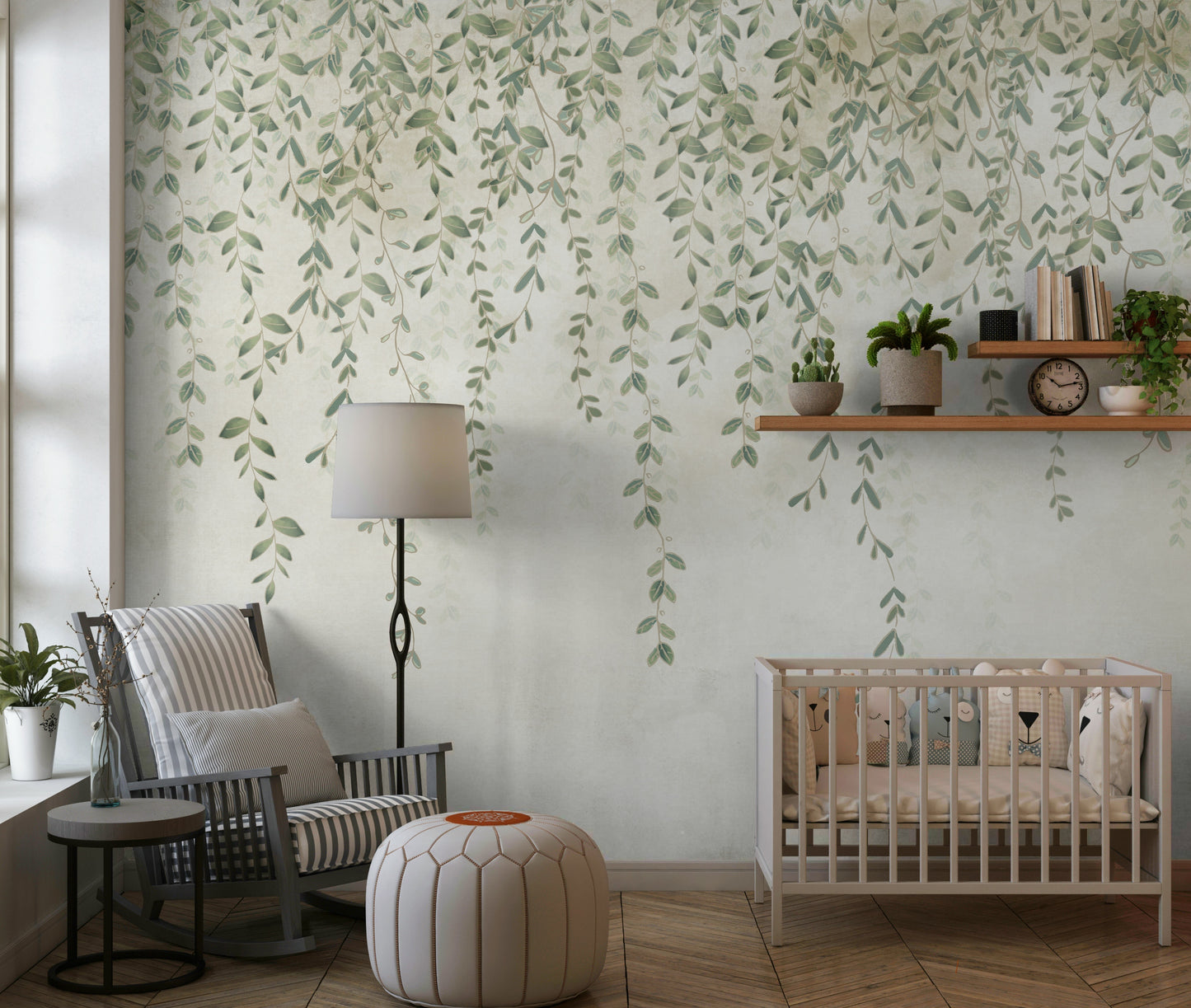 A close-up view shows the fine details on the willow leaves and branches.