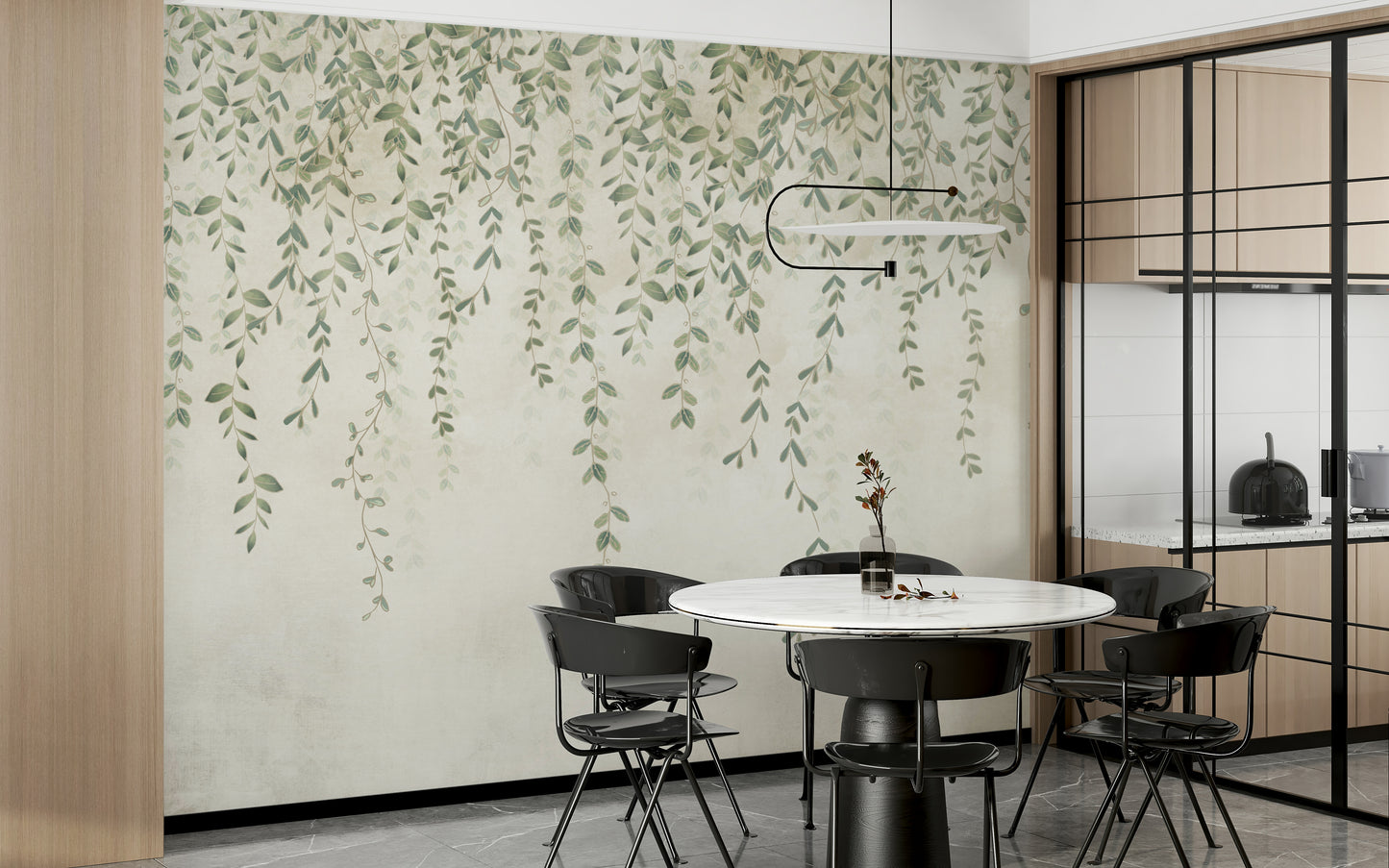 The colors are natural and soft, including various shades of green, brown, and gray.