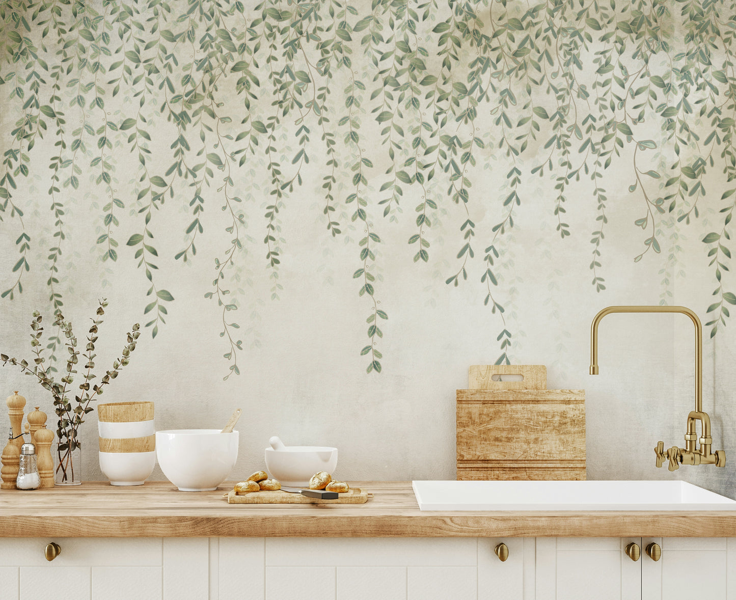 The mural covers the entire wall, creating a peaceful feature.