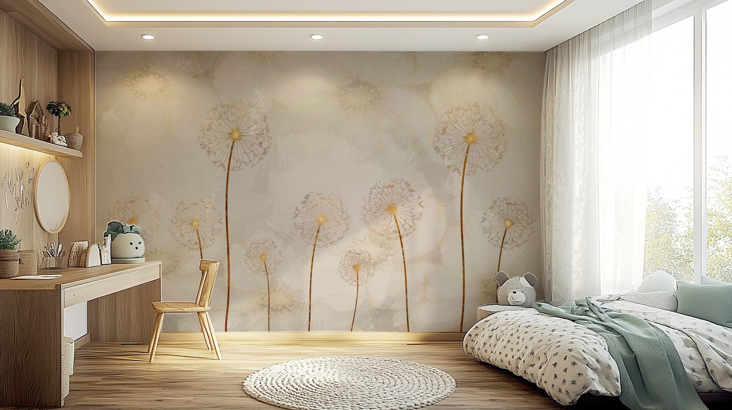 The colors are primarily gold and cream or off-white.