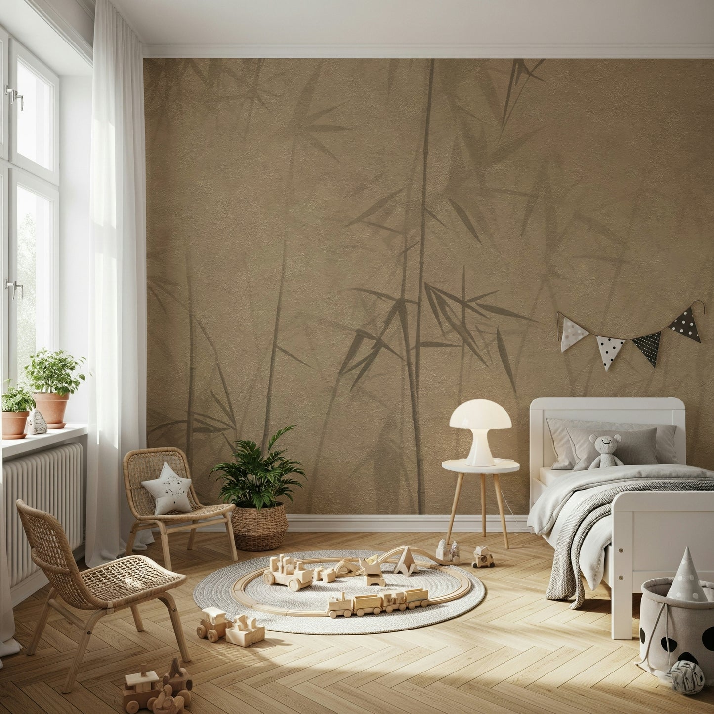 The colors are primarily shades of green and black with hints of gray.