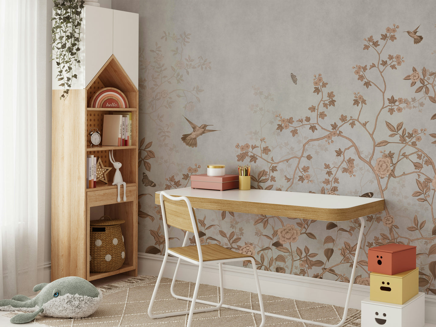 The floral elements are a central focus of the image.