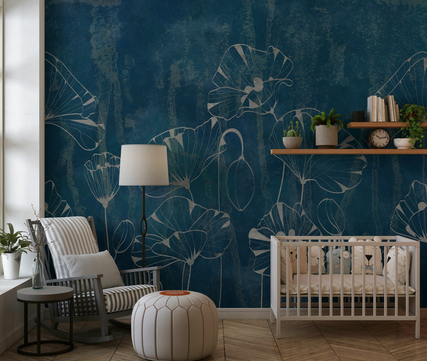 The color palette is dominated by indigo and deep blue.
