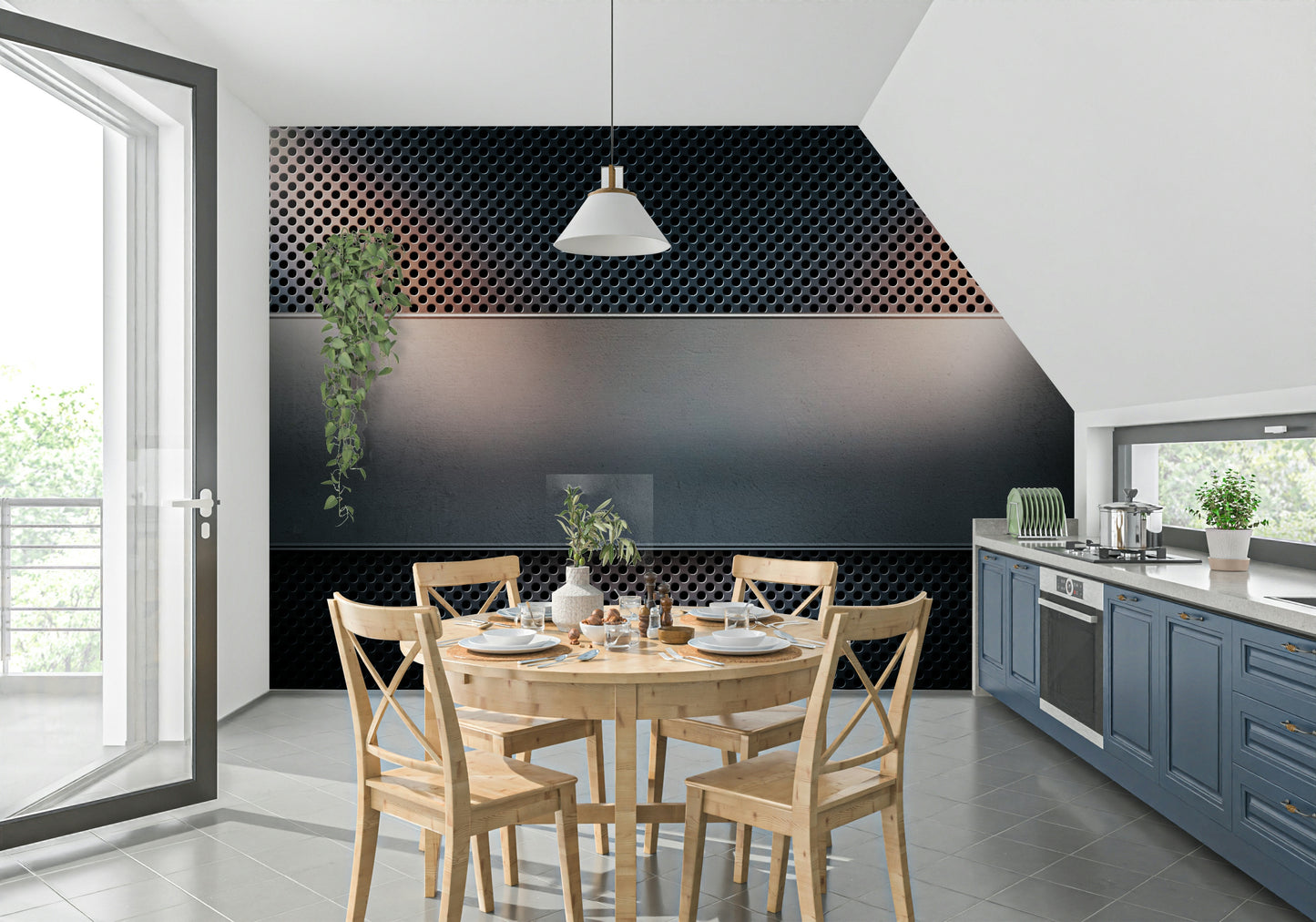 The image shows an artistic impression of a serene industrial scene.