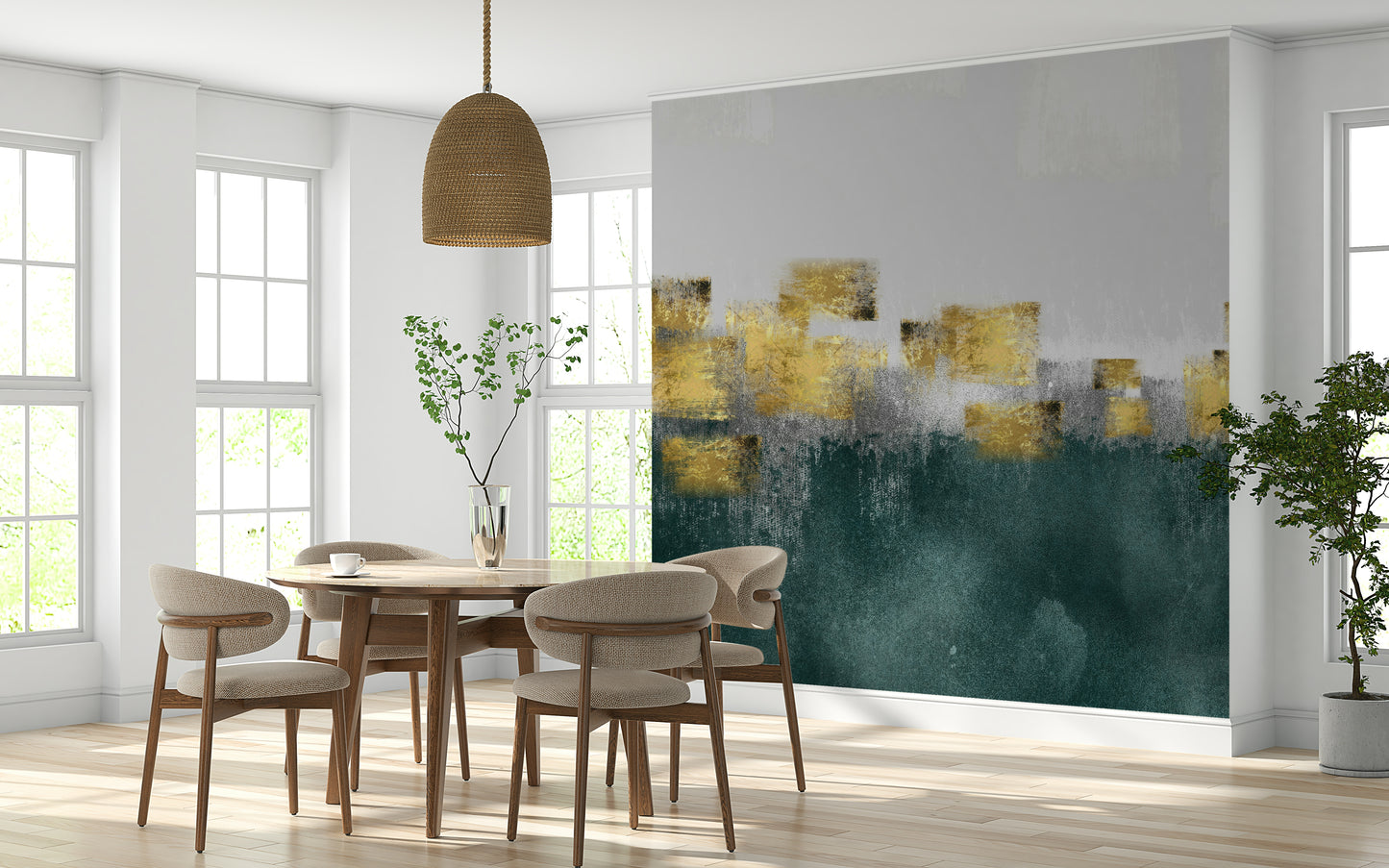 The image has a soft, painted look with a metallic sheen.