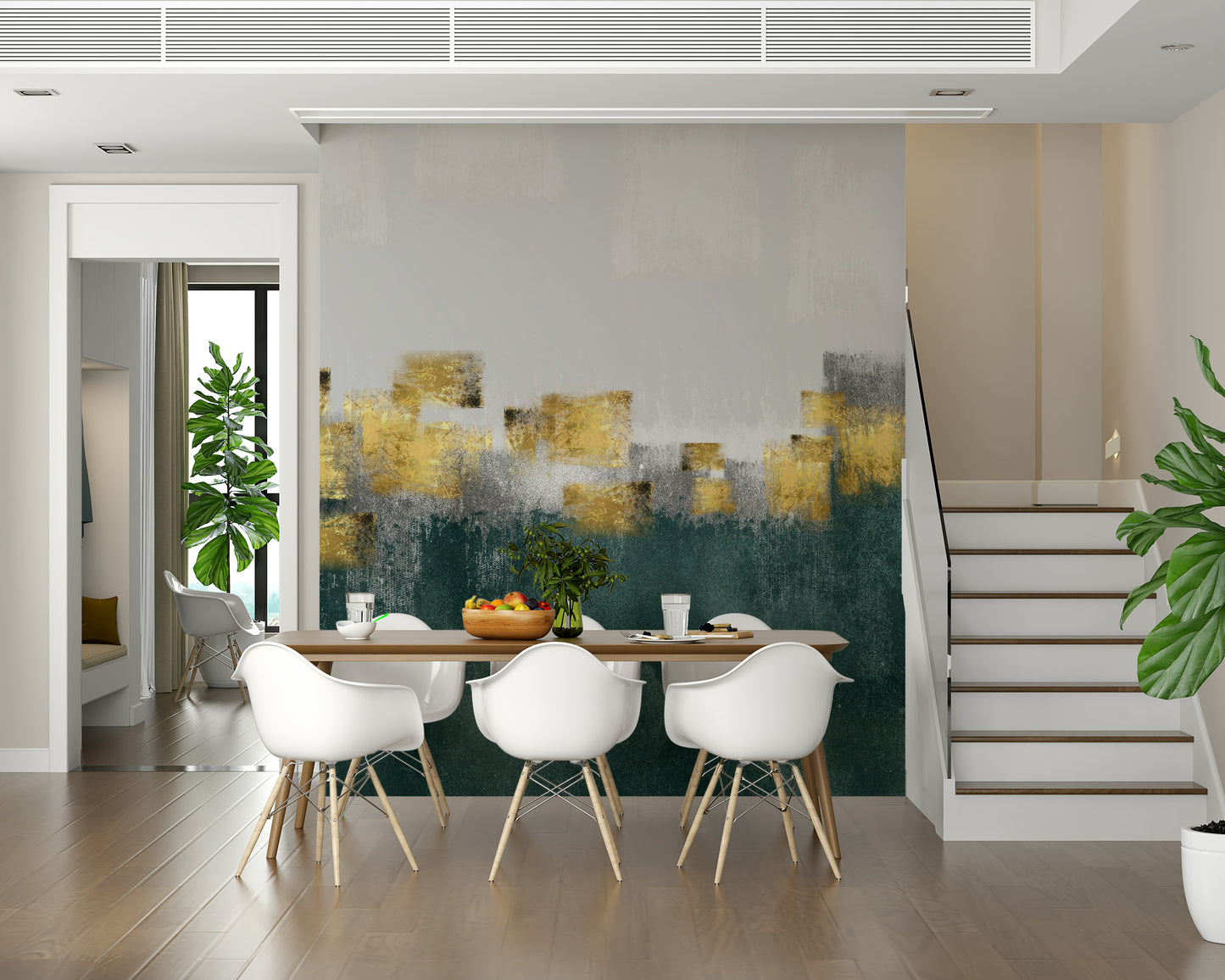 The abstract shapes are a central focus of the image.