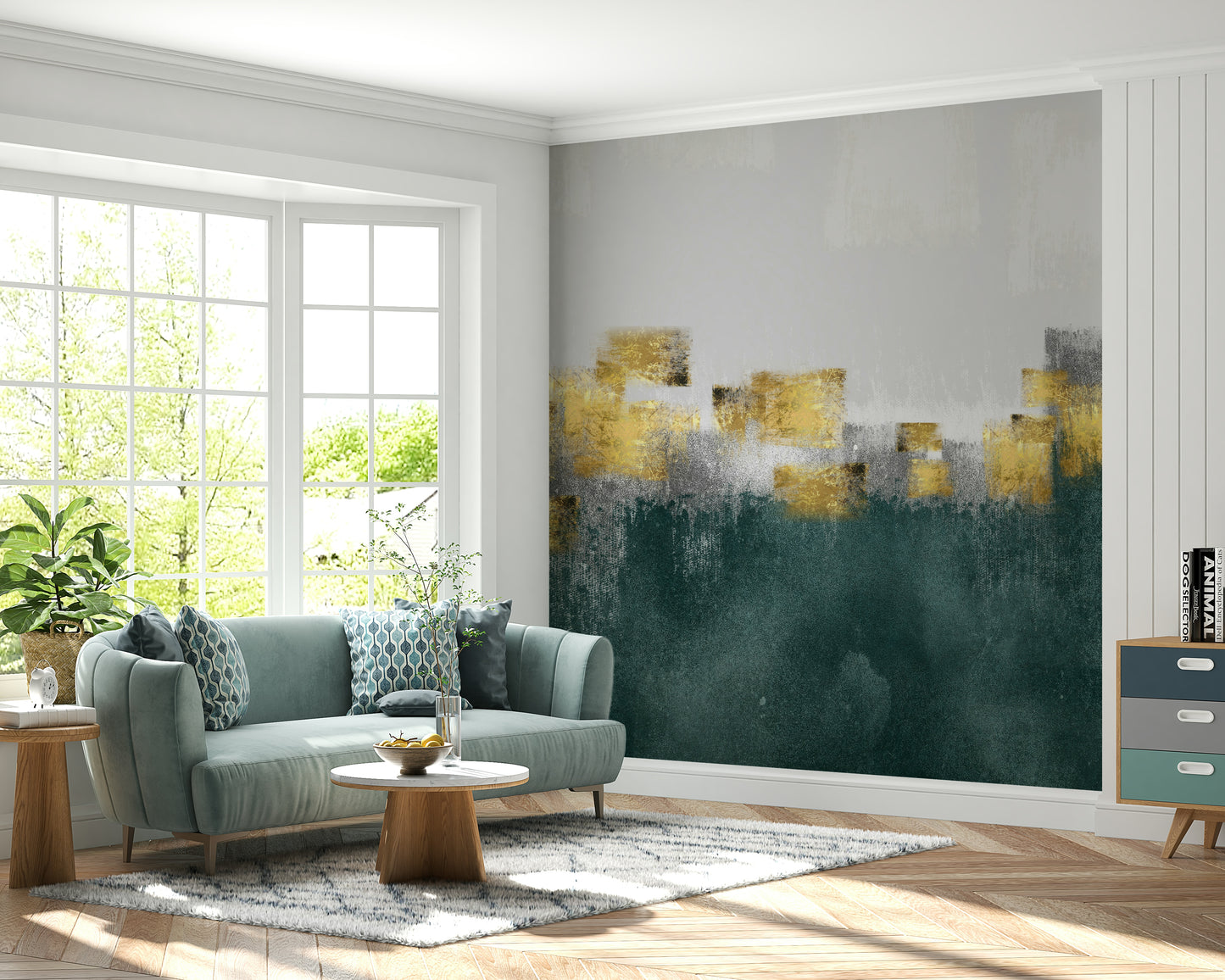 The colors are soft, muted tones of gold and beige.