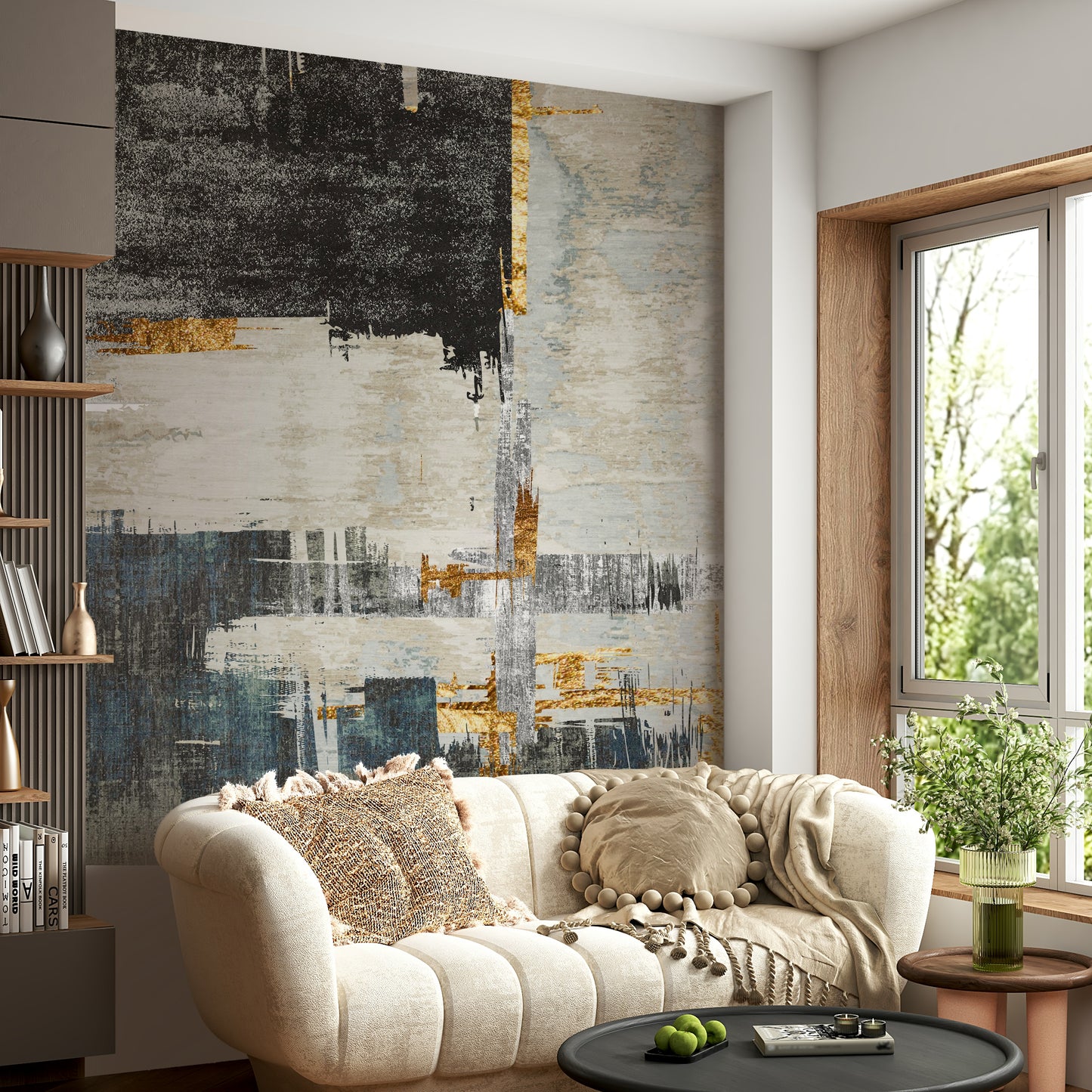 The organic shapes are a central focus of the image.