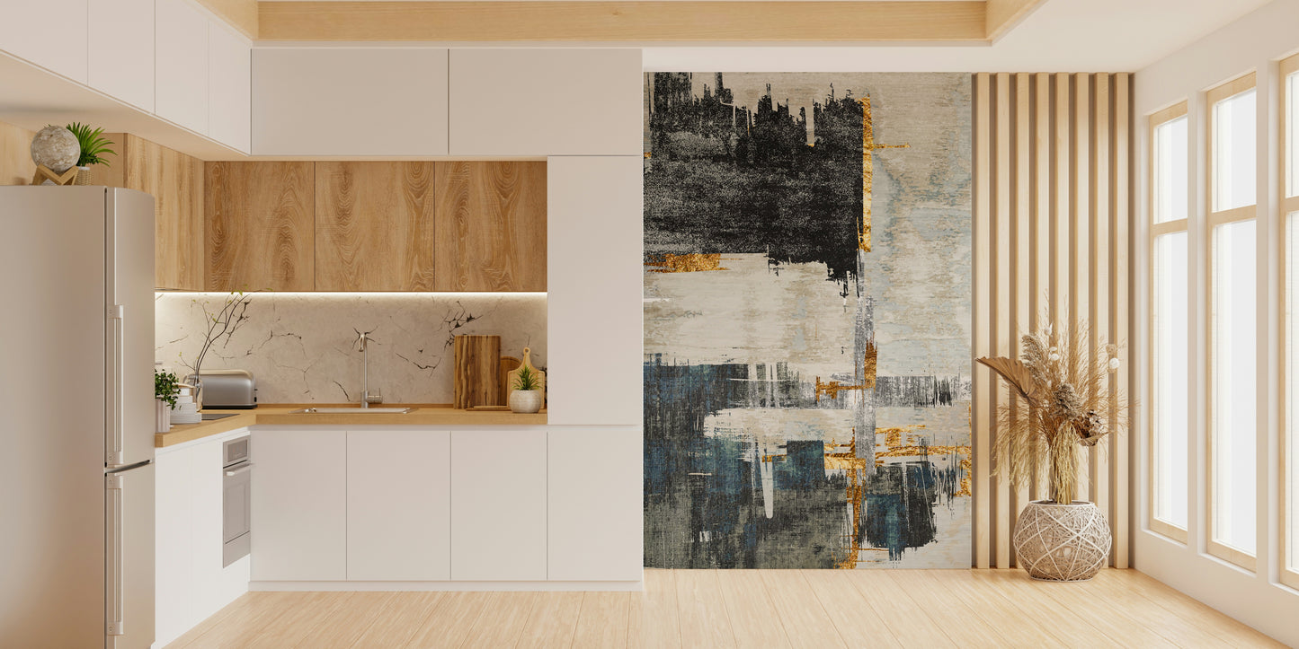 The composition is a dynamic, abstract pattern.