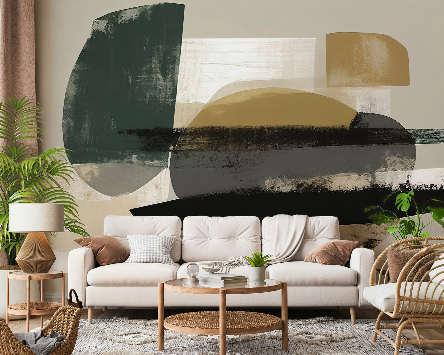 The abstract shapes are a central focus of the image.