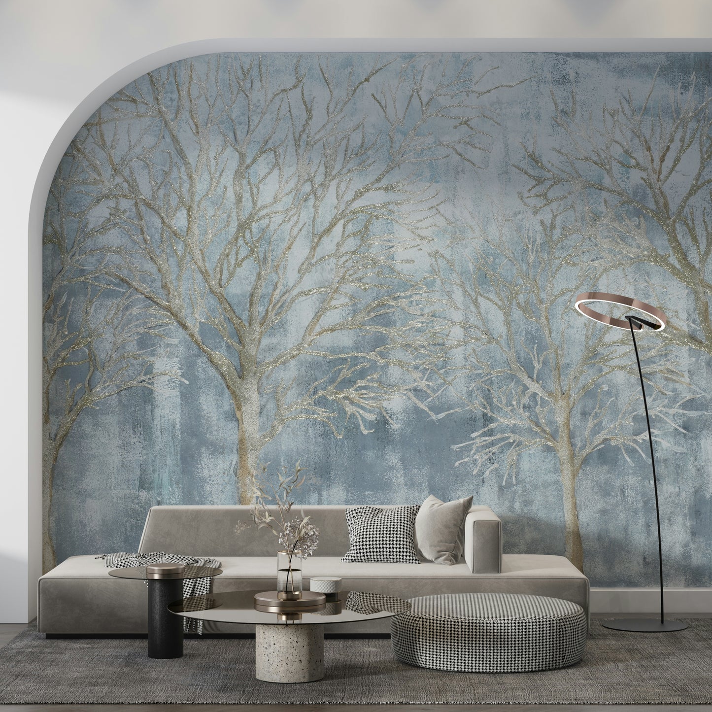 The image shows an artistic impression of a forest.