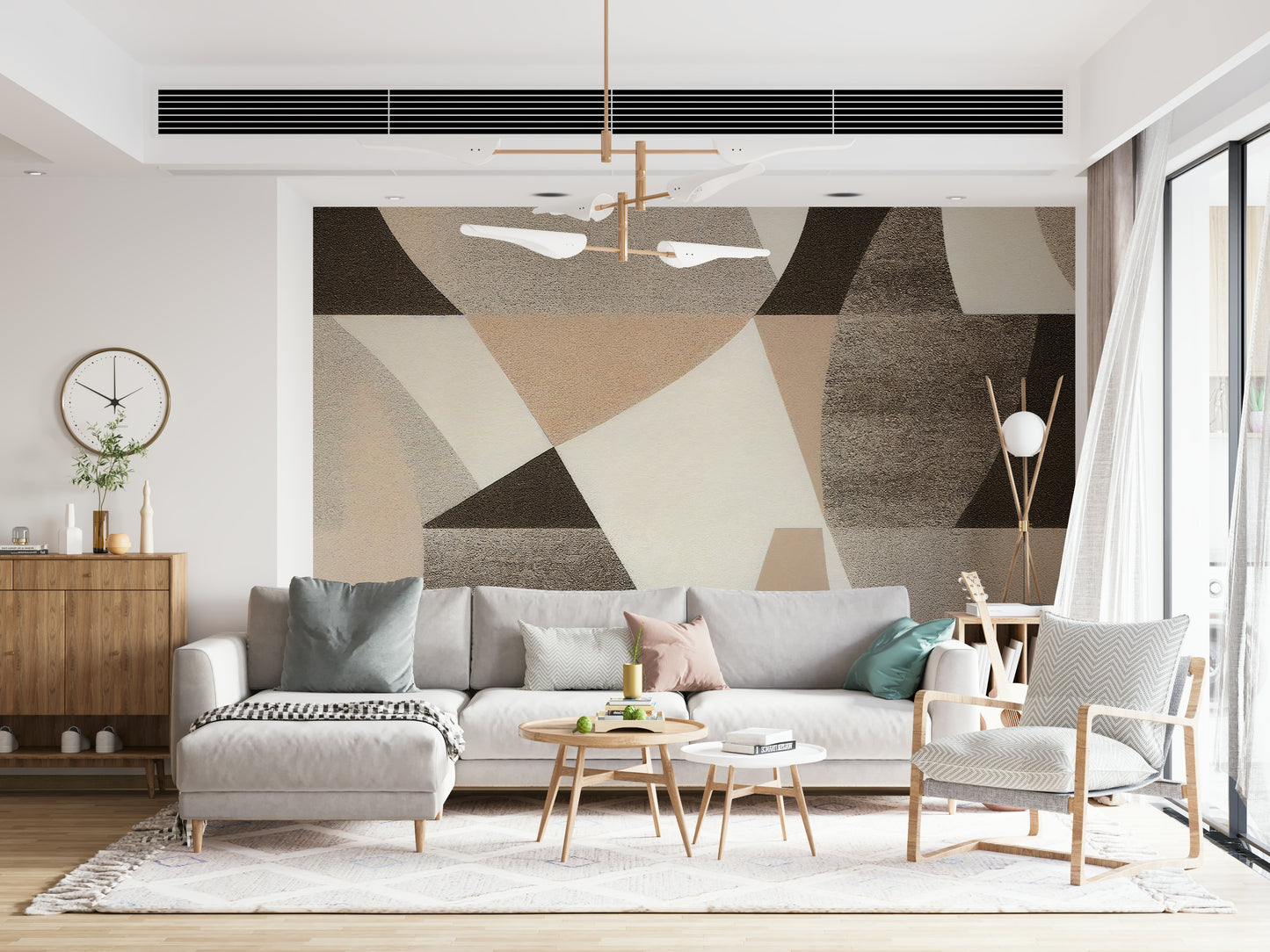 The colors are soft, earthy tones of beige, brown, and gray.