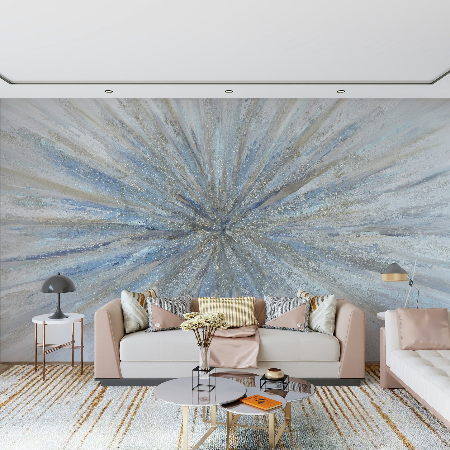 A wall mural with a starburst pattern.