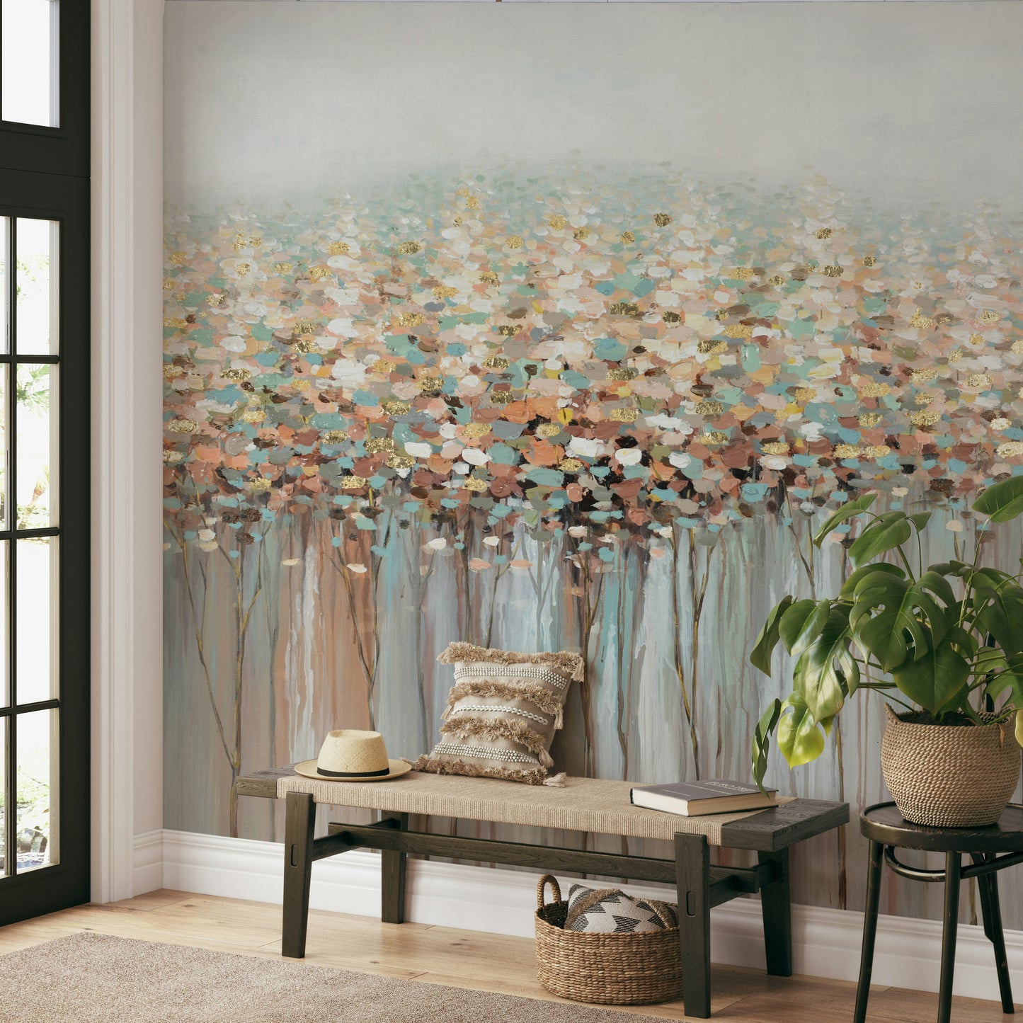 The image shows a repeating pattern of delicate leaves.