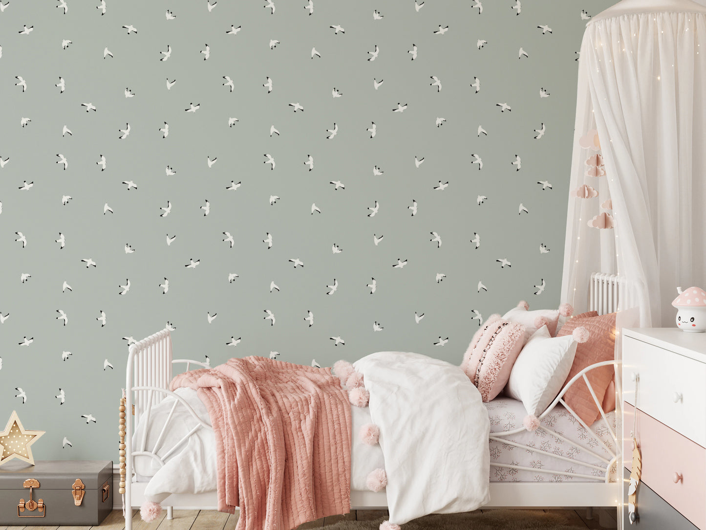 Subtle flying bird pattern for wall surfaces