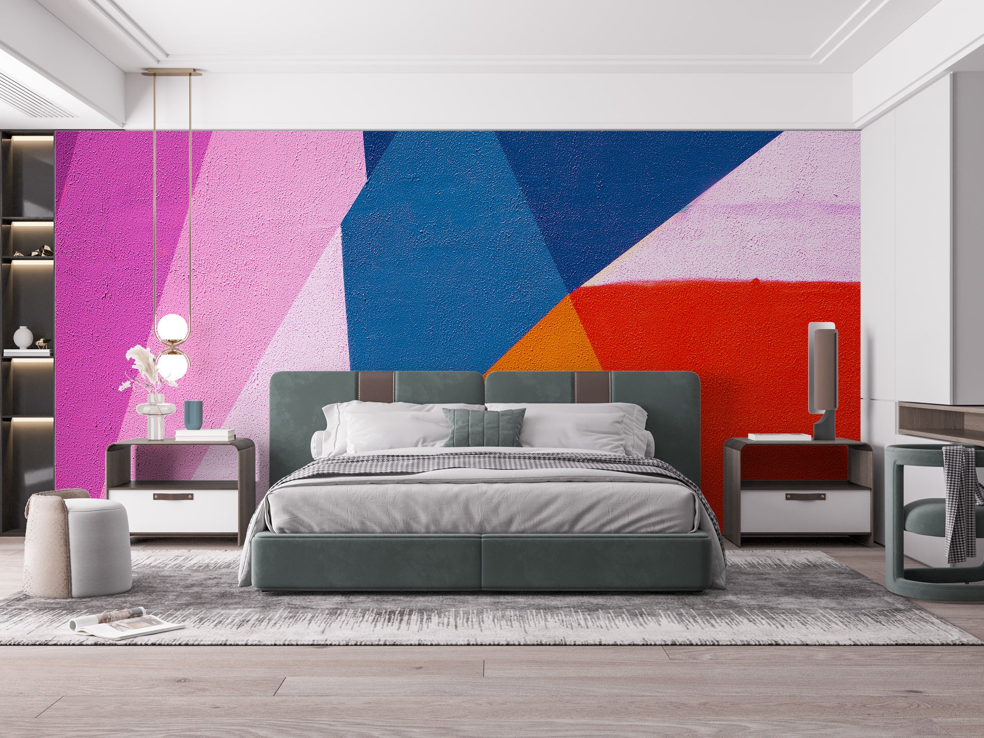 Bright and bold triangle wall art mural design