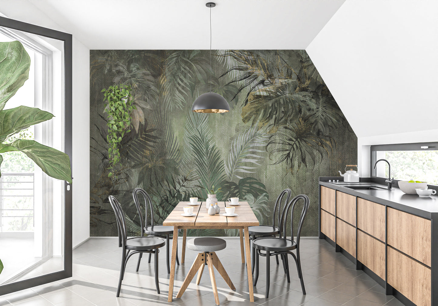 Lush tropical design peelable wall wallpaper