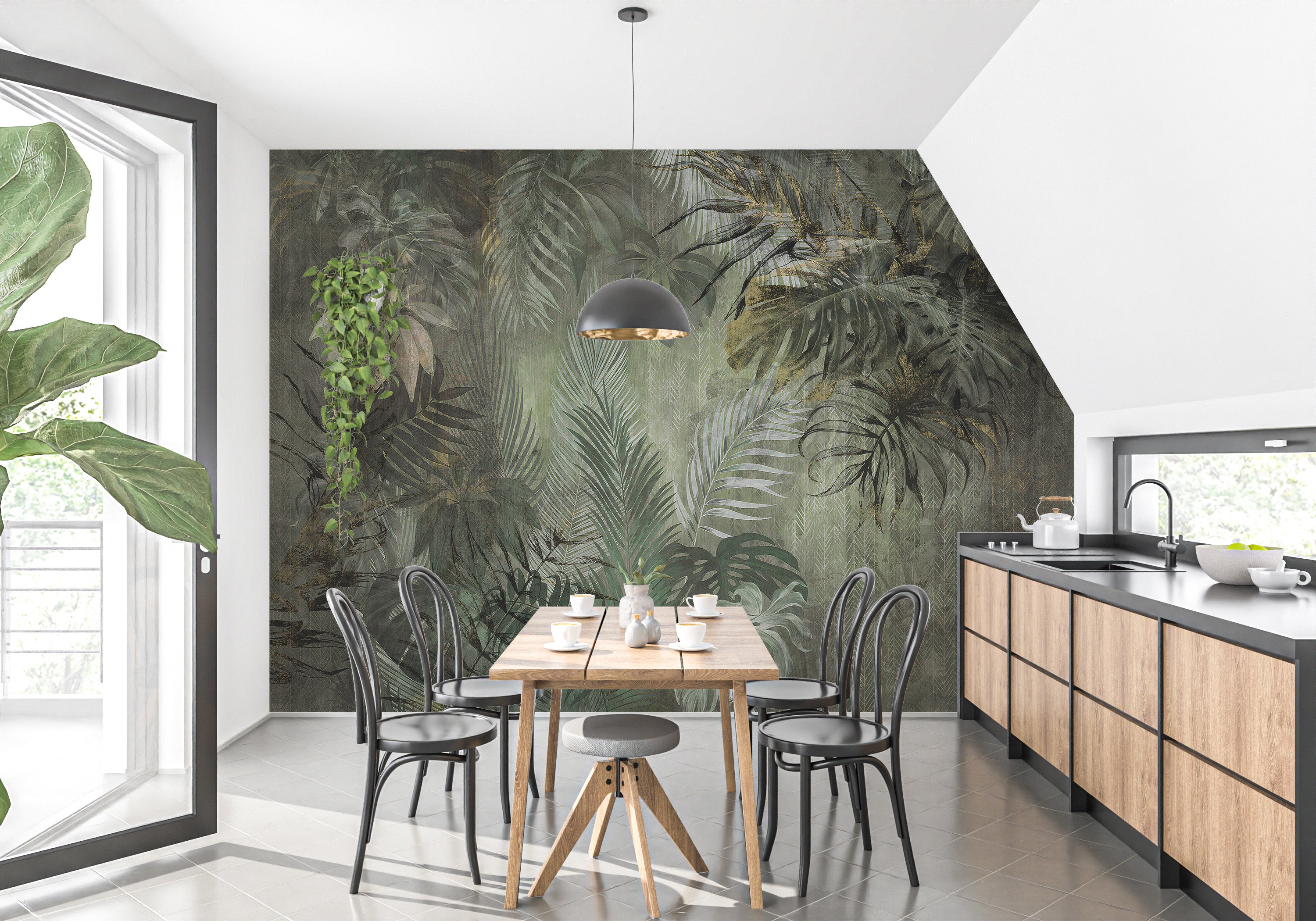 Lush tropical design peelable wall wallpaper
