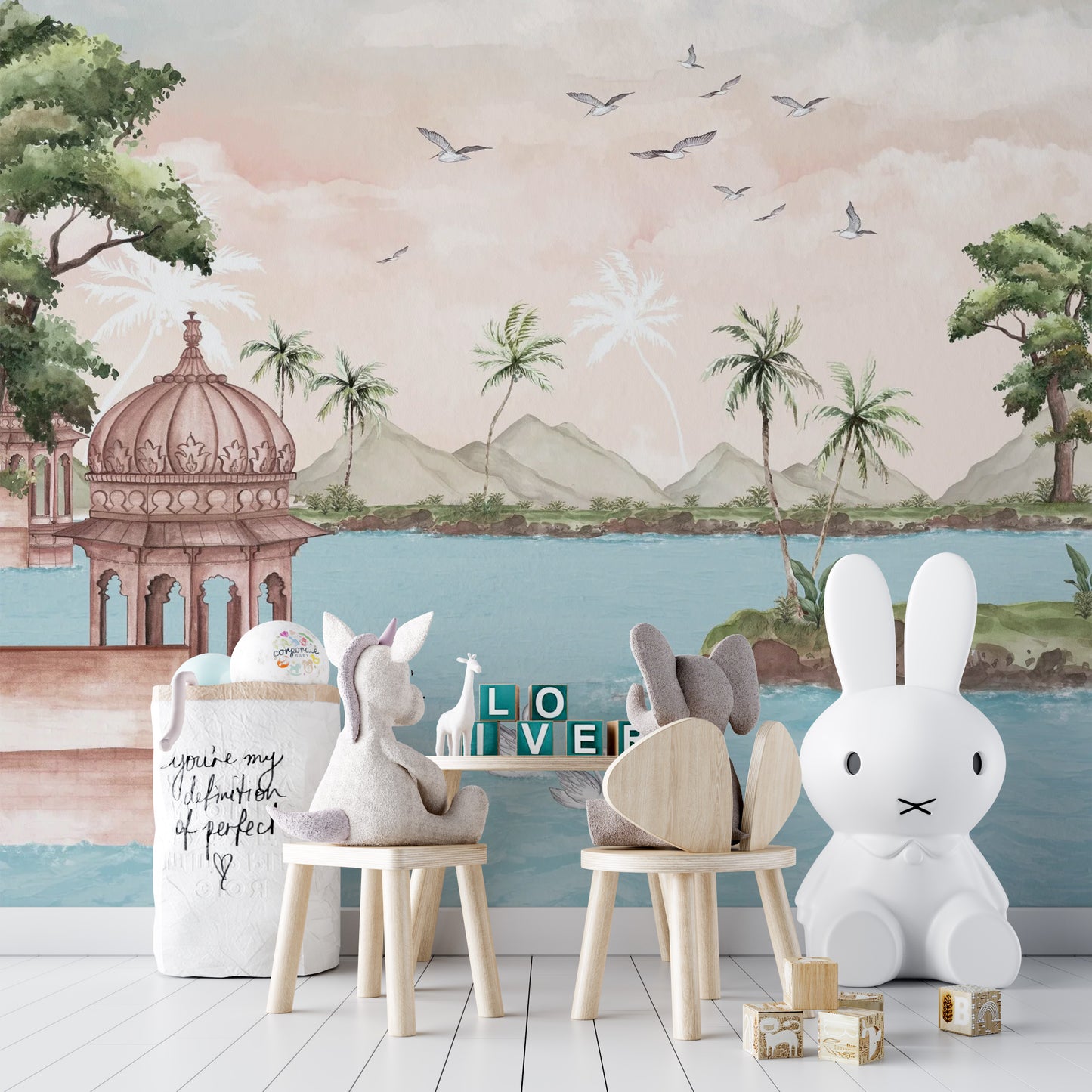 Sophisticated lakeside mural for elegant wall designs